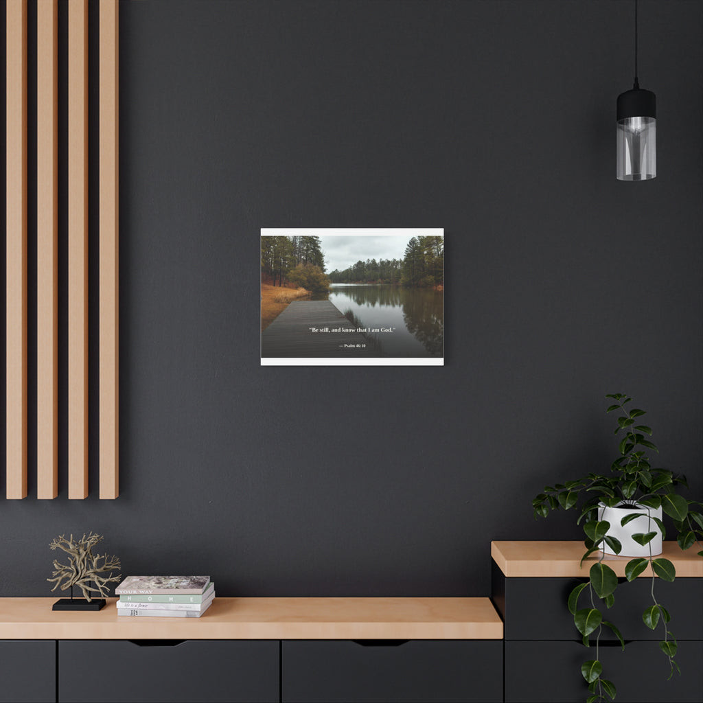 Be Still Canvas Print | Psalm 46:10 | Peaceful Dock | Christian Wall Art