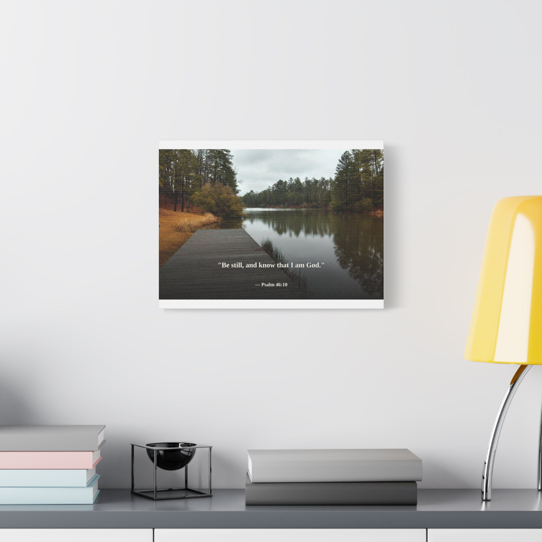 Be Still Canvas Print | Psalm 46:10 | Peaceful Dock | Christian Wall Art