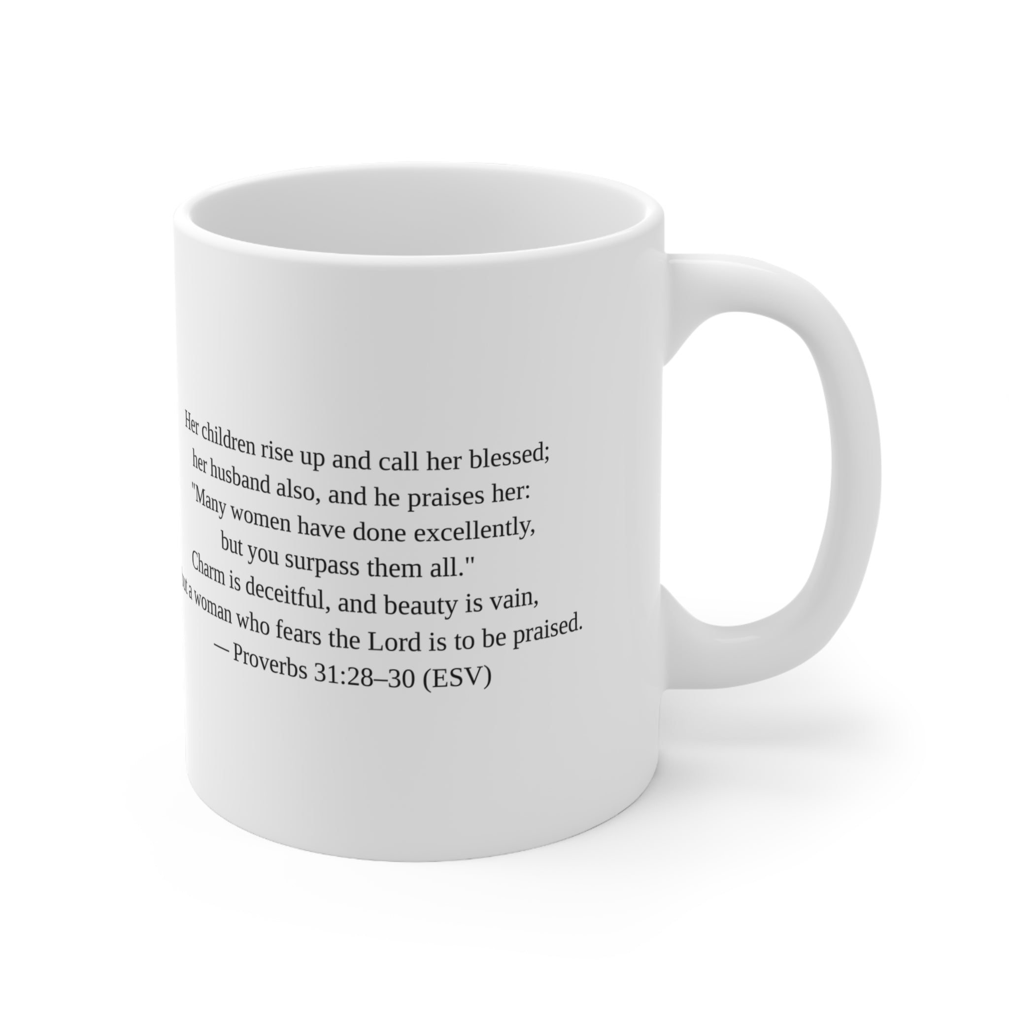 Proverbs 31 Wife Christian Mug — Scripture Coffee Mug Gift for Wife (White)