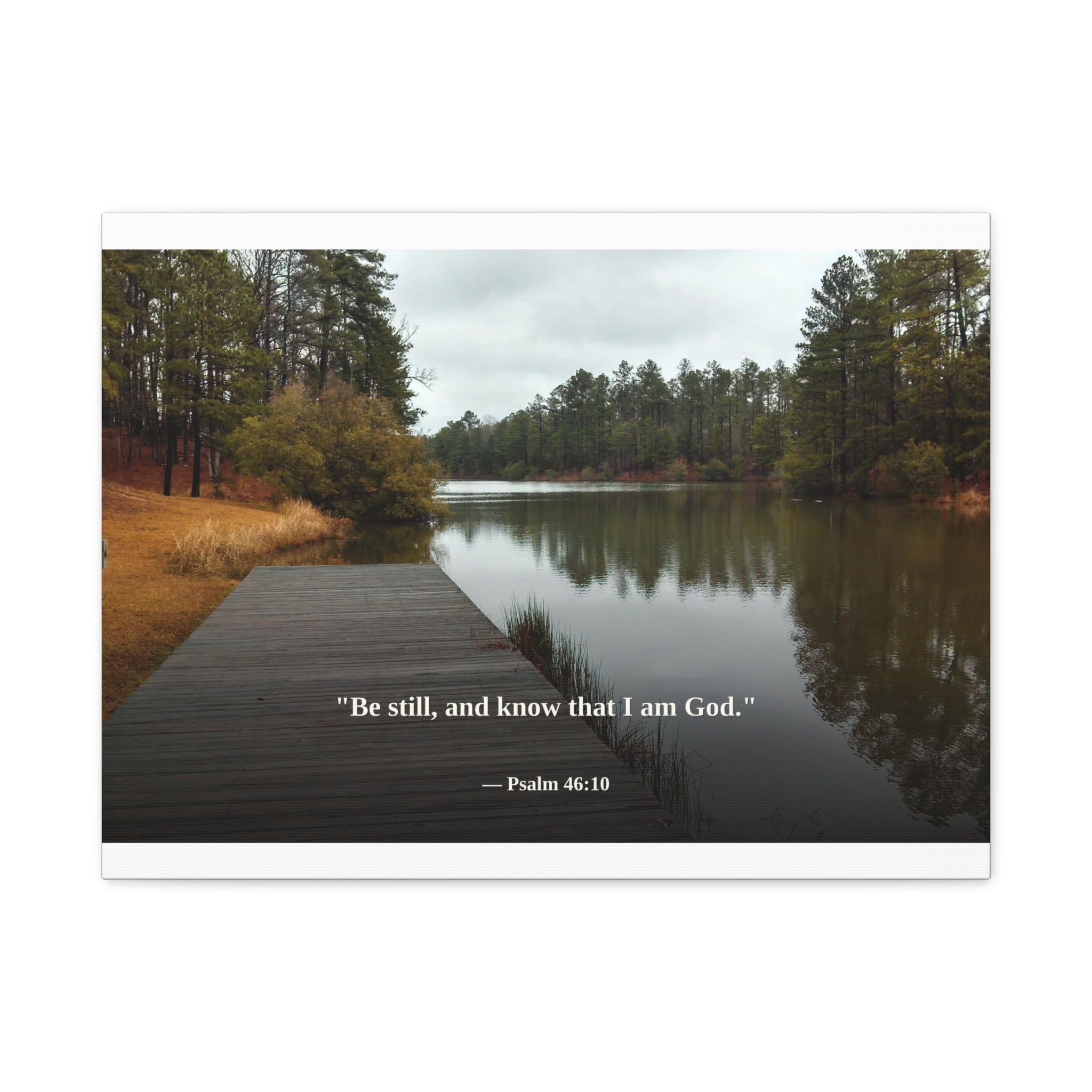 Be Still Canvas Print | Psalm 46:10 | Peaceful Dock | Christian Wall Art