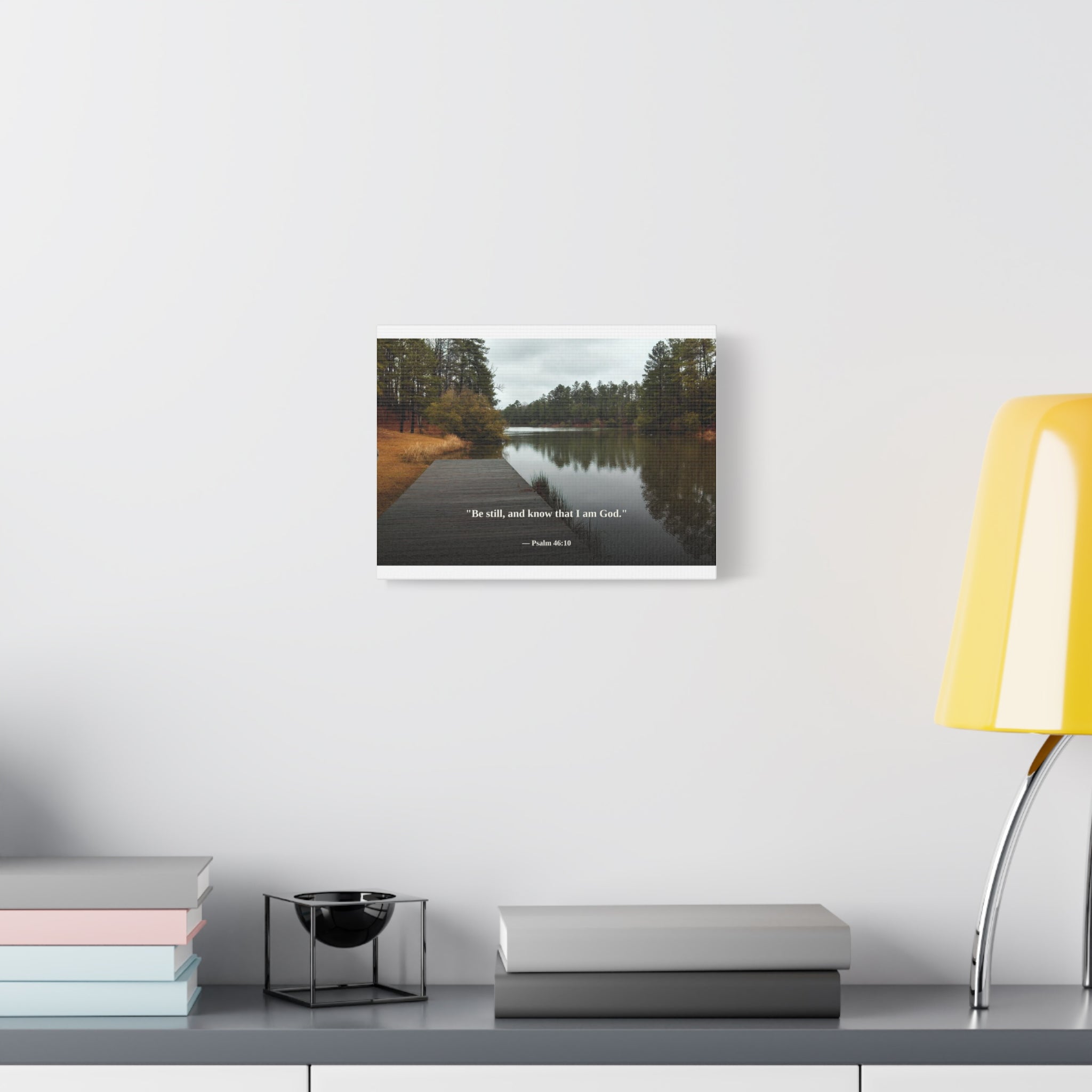Be Still Canvas Print | Psalm 46:10 | Peaceful Dock | Christian Wall Art