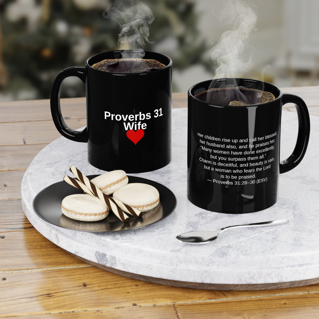 Proverbs 31 Wife Christian Mug — Black | Scripture Coffee Mug | Gift for Wife